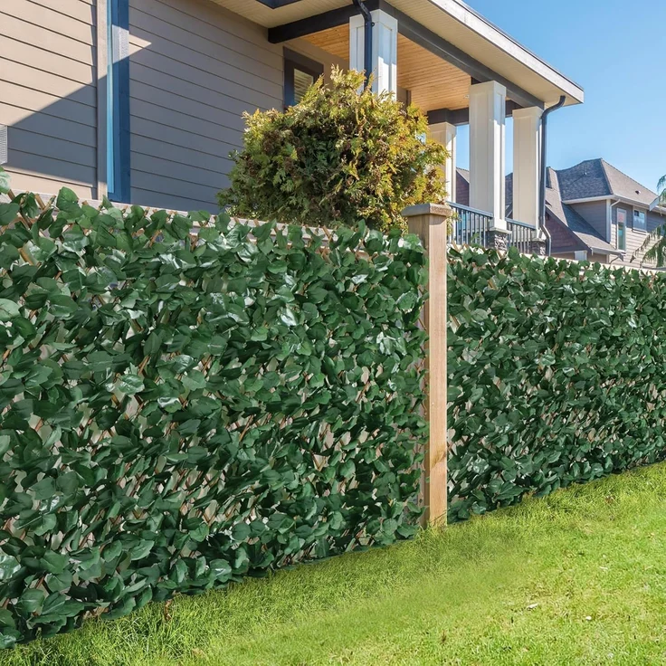 Coradoma Erweiterbarer Gitterzaun aus Weide mit künstlichem Blattwerk aus Ahornblätter – 100x200cm flexibel ausziehbar – Sichtschutz und Dekoration für Wohnzimmer, Garten, Balkon und Terrasse – Bild 7