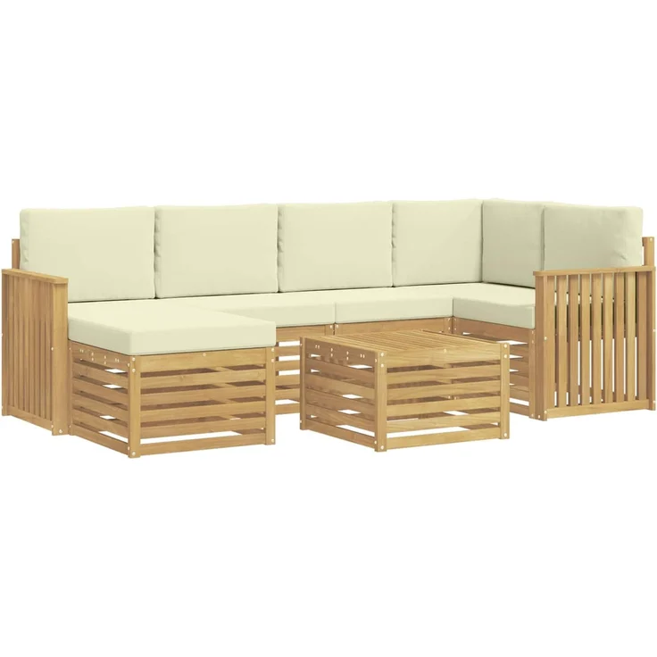 vidaXL Outdoor-Sofagarnitur 7 stk. 5-Sitzer Weiß und Creme Polyester 3392150 – Bild 2