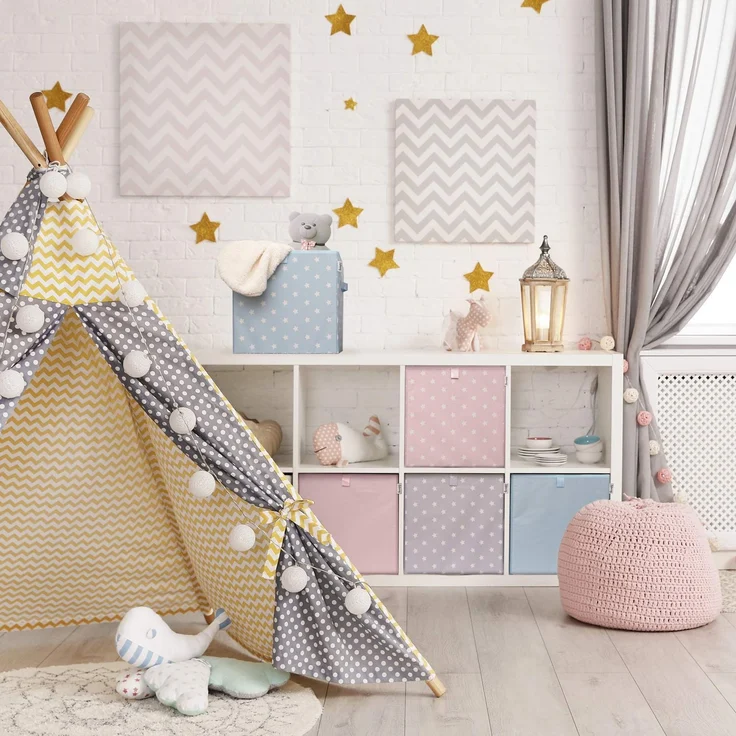 LIFENEY Aufbewahrungsbox mit Sternenmotiv in Rosa I Spielzeugbox mit Sternen passend für Würfelregale I Ordnungsbox für das Kinderzimmer I Aufbewahrungskorb als Accessoire | 33x33x33 cm – Bild 5