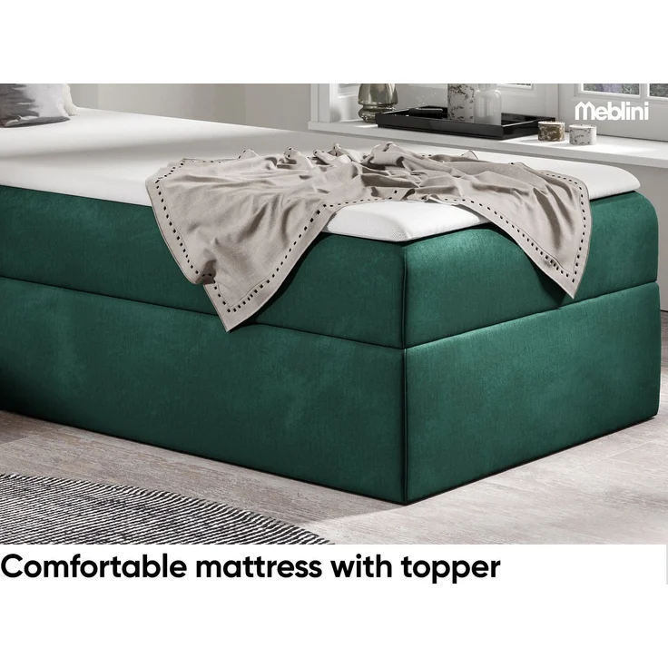 MEBLINI Kinderbett mit Bettkasten CARDI 80x200 Rechts – H3/Grün Samt Gepolstert Einzelbett mit Matratze - Polsterbett mit Stauraum - Bett mit Kopfteil – Stauraumbett – Bild 4