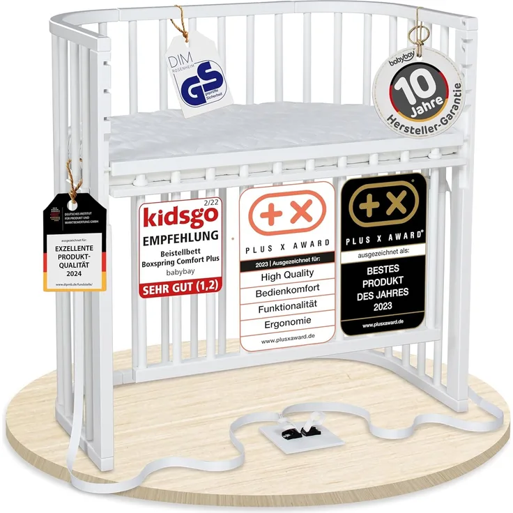 babybay Boxspring Comfort Plus Beistellbett, weiß lackiert mit Matratze Classic Cotton Soft