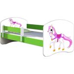 ACMA Kinderbett Jugendbett mit Einer Schublade und Matratze Grün mit Rausfallschutz Lattenrost II 140x70 160x80 180x80 (43 Kleines Pferd, 180x80)