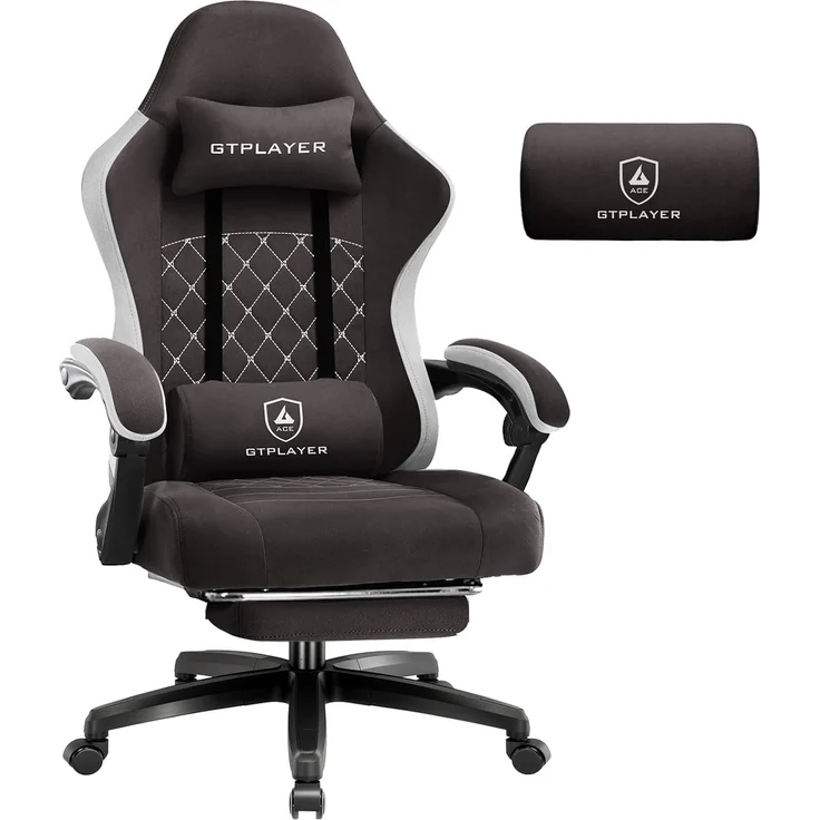 GTPLAYER Gaming-Stuhl Ergonomischer Gaming Sessel Schreibtischstuhl mit Stoffoberfläche (Pacekung), Federsitzkissen mit Fußstütze – Bild 1