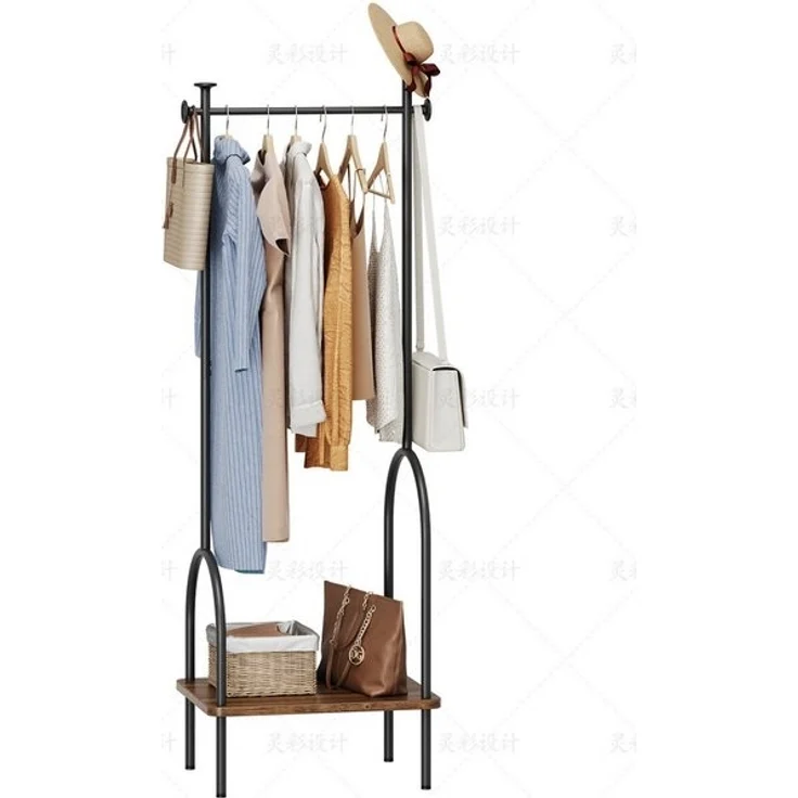 YOLEO Garderobenständer Garderobe Metall Kleiderständer mit Regal und Haken Vintagebraun – Bild 4