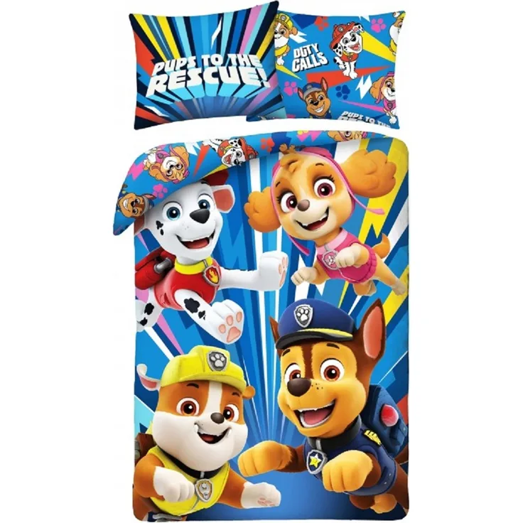 Paw Patrol Bettwäsche Set aus Baumwolle Bettdeckenbezug 160 × 200 cm mit 70 × 80 cm Kissenbezug