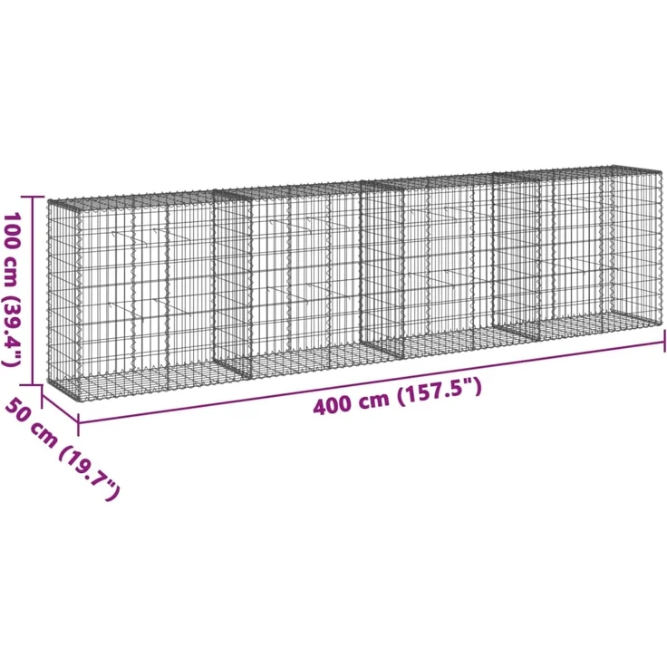 vidaXL Gabione mit Deckel 400x50x100 cm Verzinktes Eisen 3295145 – Bild 6