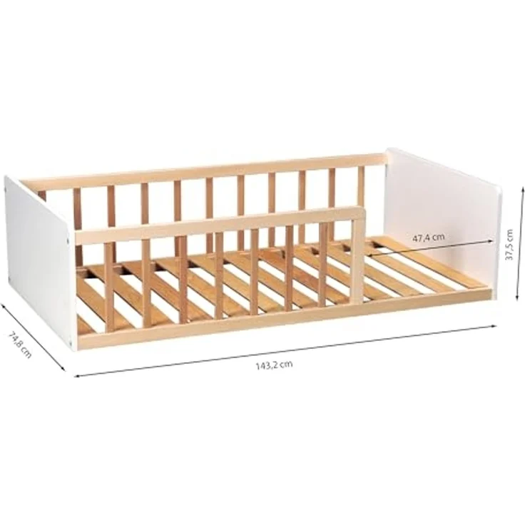 WEBER INDUSTRIES Pilou Bett, 70x140 cm + Lattenrost, Weiß und Natur – Bild 2