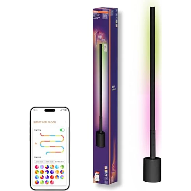 Osram SMART+ WIFI LED Eck-Stehleuchte, schmal, schwarz, 8W, 540lm, regulierbares Weiß- & Farblicht, dimmbar, DIY- & Musikrhythmusfunktion, lange Lebensdauer, App-steuerbar, 2700-6500K – Bild 5