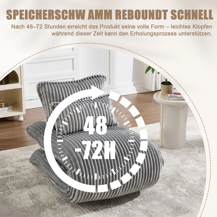 LVHOM Schlafsessel mit Bettfunktion, 227 cm Klappsessel Bodensessel mit Stahlrahmen, klappbarer Relaxsessel inkl. 2 Kissen, bis 150 kg belastbar, Cord Grau – Bild 7