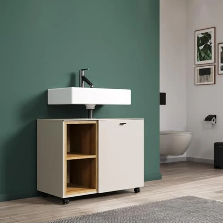 Waschbeckenunterschrank Sao Paulo in Sand und Eiche 80 cm – Bild 3