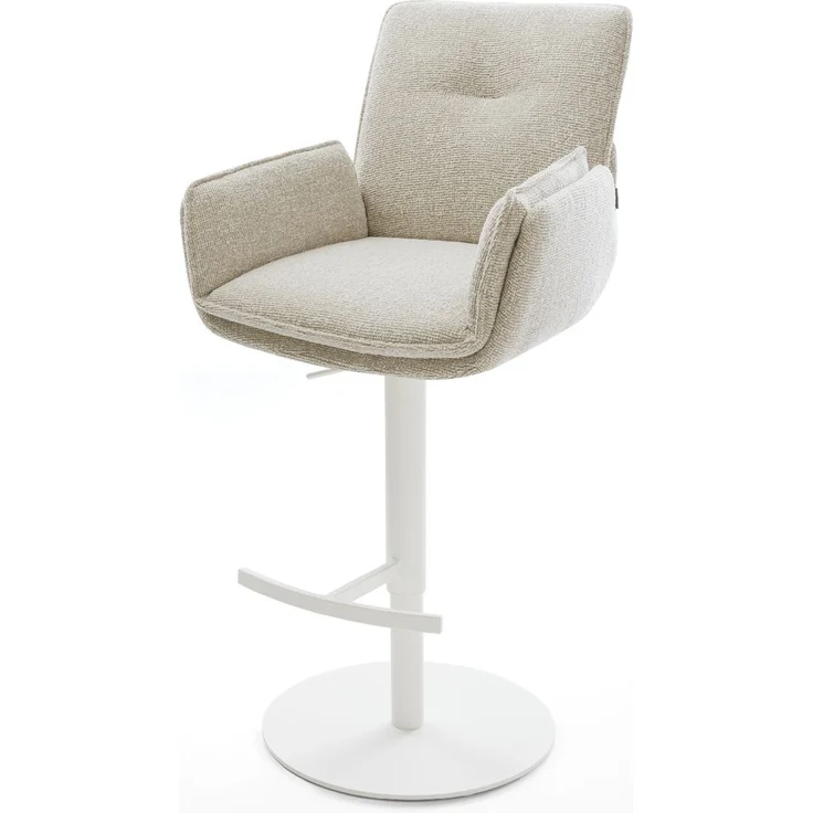 Barstuhl Nela-Flex Webstoff Soft Beige Drehfuß höhenverstellbar Metall Weiß – Bild 1