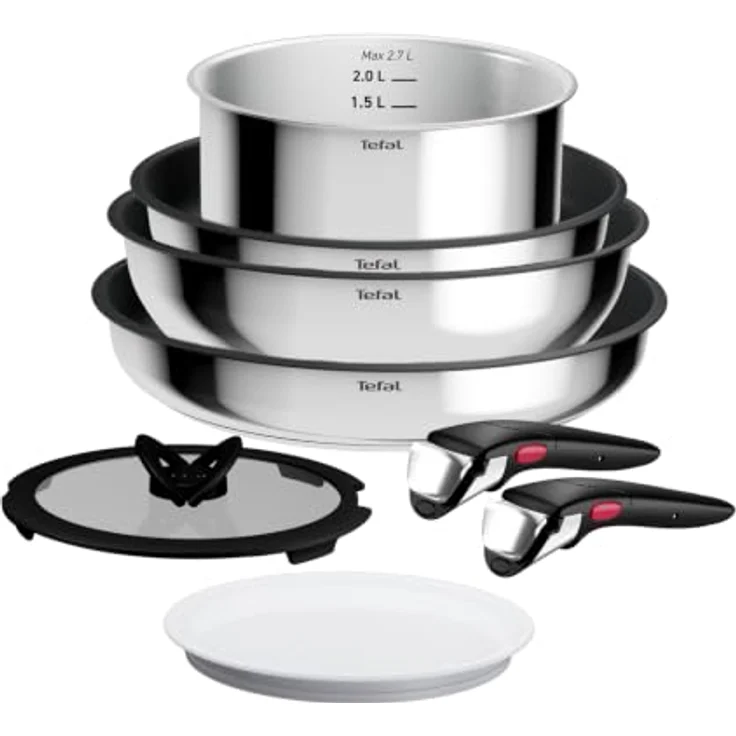 Tefal Ingenio Comfort Max 8-tlg. Kochgeschirr-Set, Titanium Antihaftversiegelung, stapelbar, platzsparend, Thermo-Signal, für alle Herdarten, sicherer Griff, mühelose Reinigung, Edelstahl, L966S844 – Bild 2
