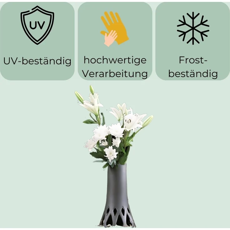 2er Set Grabvase mit Erdspieß Friedhofvase Grabschmuck Blumenvase Friedhof Steckvase Grab Vase zum stecken bronze 1,3 L Frostsicher – Bild 4