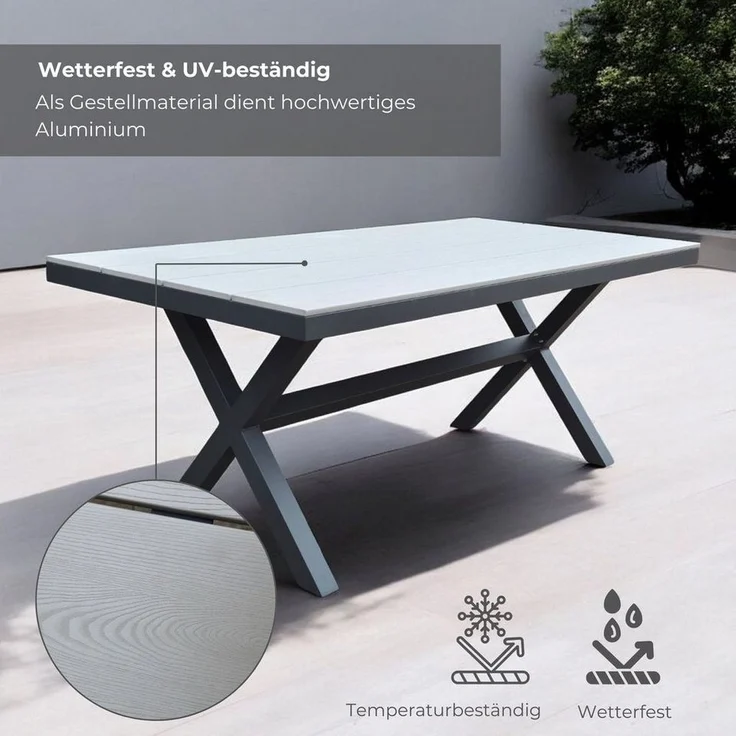 osoltus Gartentisch X Leg Aluminium Kunststoffholz 180 x 90 cm Ash Grey – Bild 3