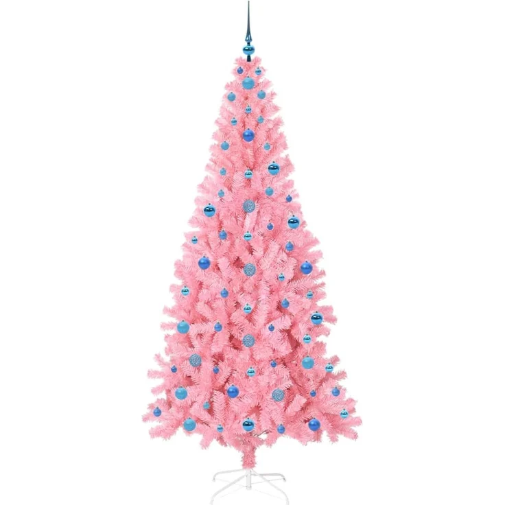vidaXL Weihnachtsbaum mit LED-Beleuchtung Rosa 210 cm PVC und Stahl 3396445 – Bild 4