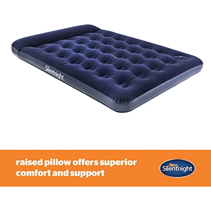 Silentnight Doppel-Luftbett mit integrierter Fußpumpe – Aufblasbare beflockte Campingmatratze für Camping, Wohnwagen und Hausgäste – integriertes Kissen und Pumpe – 191 x 137 x 28 cm, blau – Bild 3