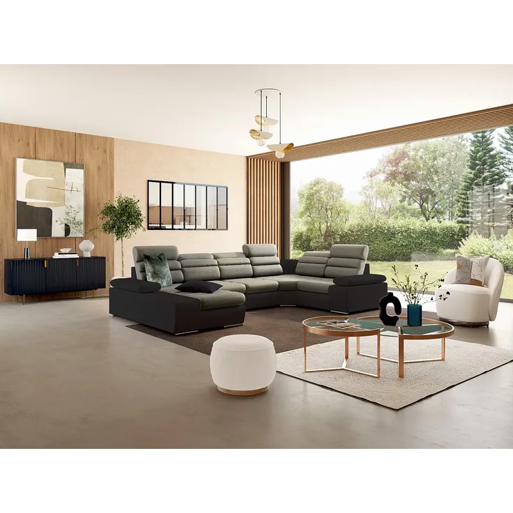 Wohnlandschaft mit Schlaffunktion BOILEAU - Ecke Links - Beige & Braun