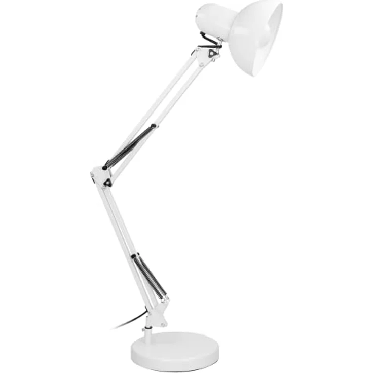 Virone Deon Schreibtischlampe E27 60W, flimmerfreies Licht, schwenkbarer Lampenkopf, stabiler Metallrahmen, weiß – Bild 1