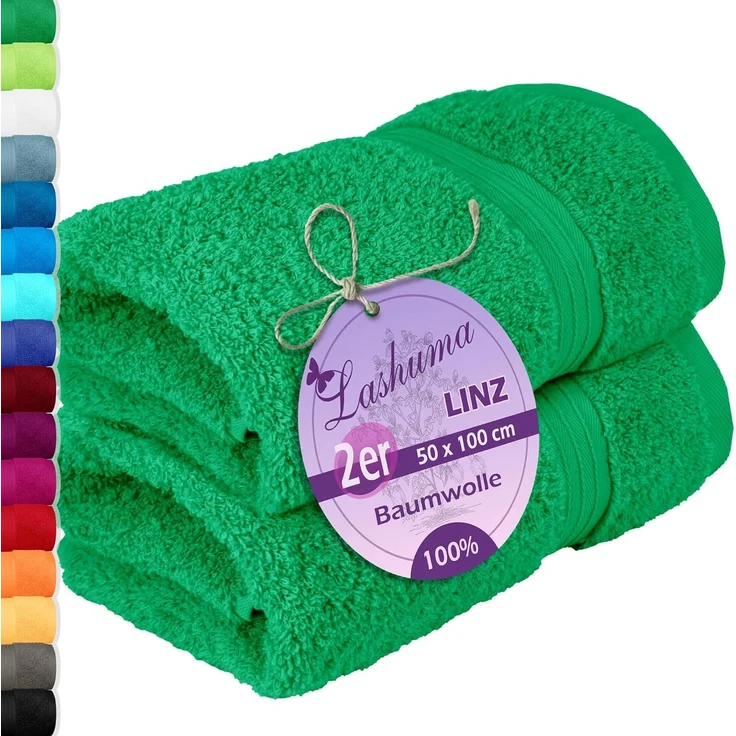 Lashuma Handtücher Linz, Frottee (2-St), Saugstarke Baumwollhandtücher 50x100 cm grün – Bild 1