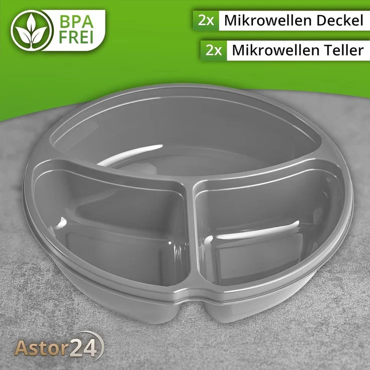 astor24 Mikrowellenteller 2 x Mikrowellenteller mit Deckel Menüteller Mikrowellengeschirr – Bild 6