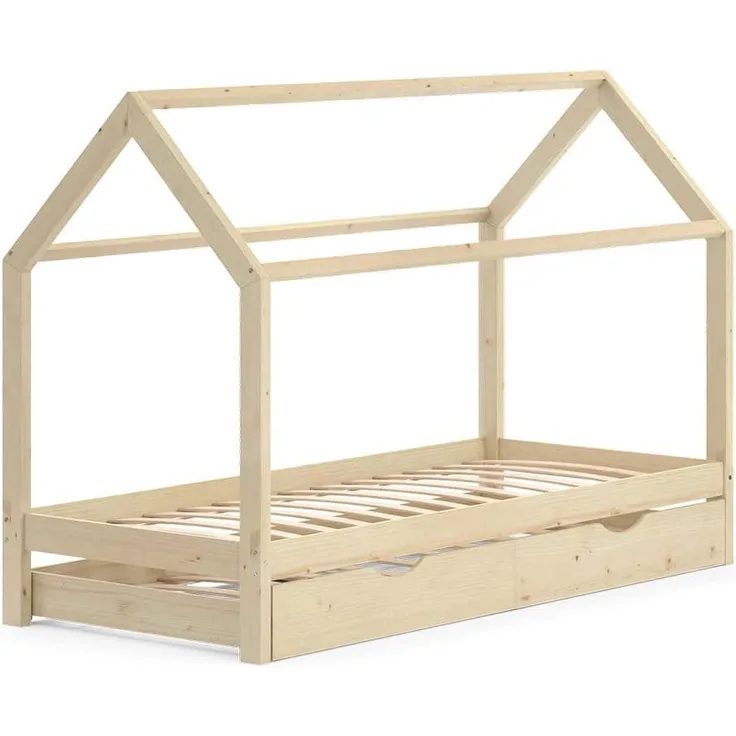 Hausbett Wiki Naturholz 90x200 cm mit Gästebett Vitalispa