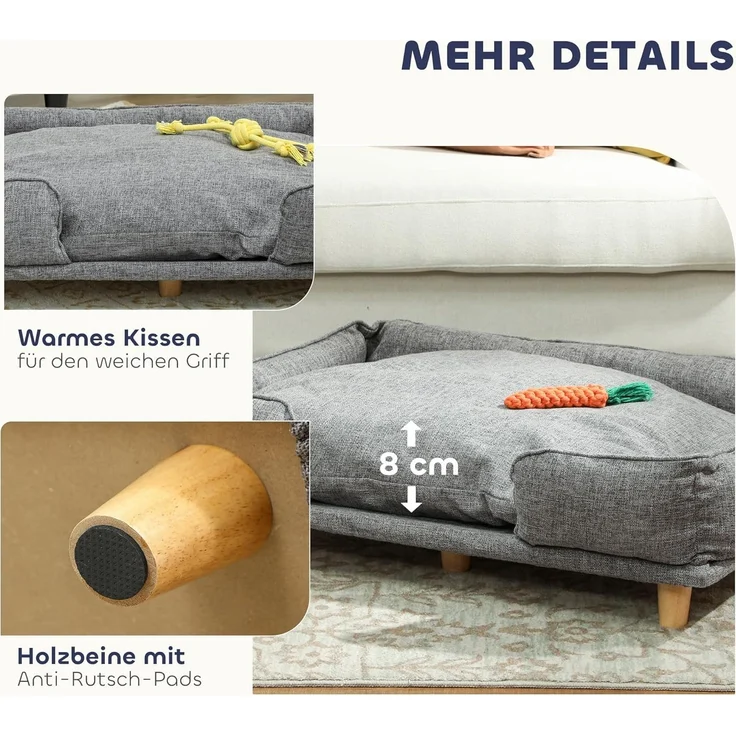 PawHut Tierbett für große Hunde unter 30 kg, Holzbeine, Polyester, mit abnehmbarem Sitzkissen, Dunkelgrau – Bild 5