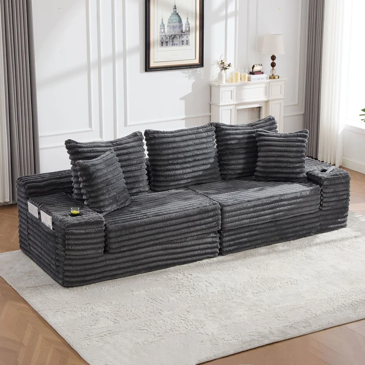 ZUBALIYA Schlafsofa 98x87 cm, mit Stauraum, mit Treppe, mit Leiter, mit Cordbezug, mit Schaumstoffpolsterung, Dunkelgrau – Bild 11