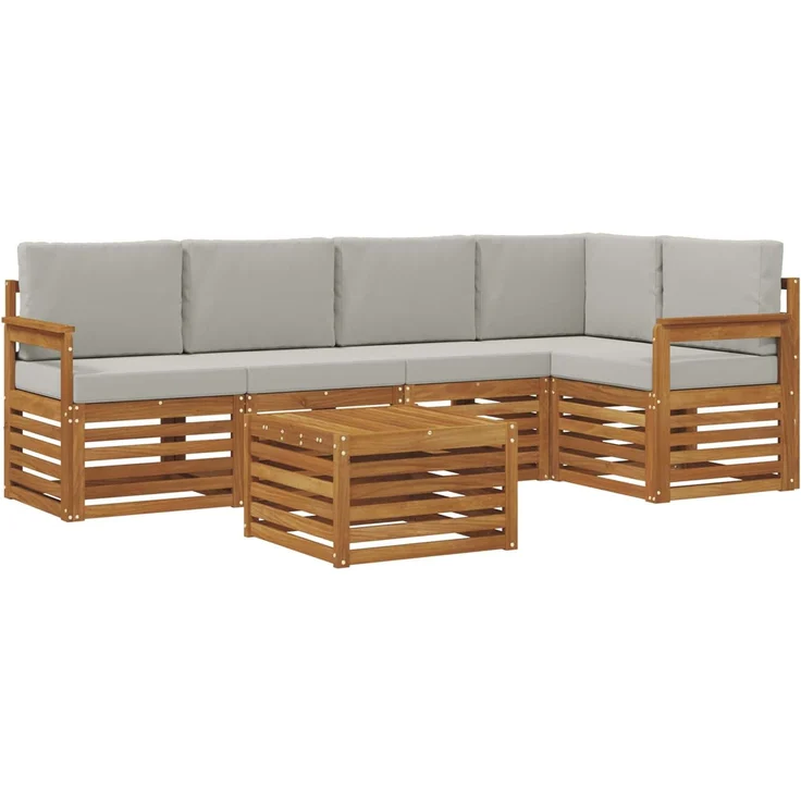 vidaXL Outdoor-Sofagarnitur 6 stk. 5-Sitzer Natur und Hellgrau 3374836 – Bild 2