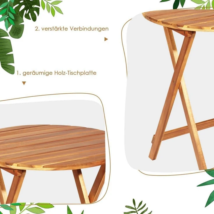 3tlg. Gartenmöbel Set Akazienholz klappbar mit Kissen Blau – Bild 4