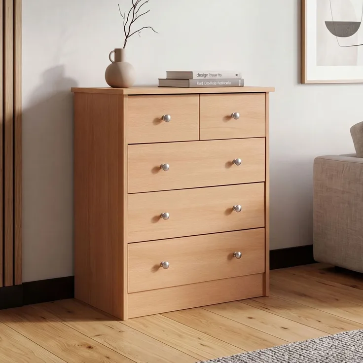 Design Holz-Kommode PURE 60 x 70 x 35 cm mit 5 Schubladen | Mehrzweckanrichte flach für Flur | Modernes Sideboard zeitlose Anrichte