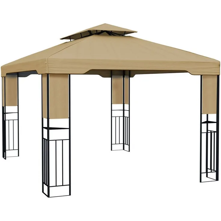 paramondo Pavillon Deluxe Gartenpavillon, 4 x 3 m, beige, Doppeldach, UV 50+, erdnägel Set, leicht demontierbar