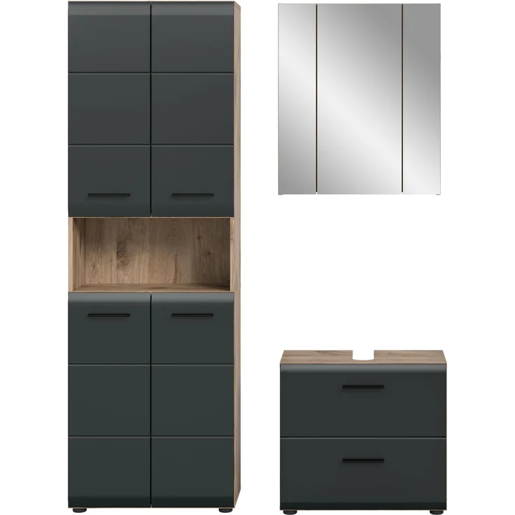 Badkombination (B/H/T: 135x185x30 cm) in schwarz matt und Nox Oak Nachbildung – Bild 2
