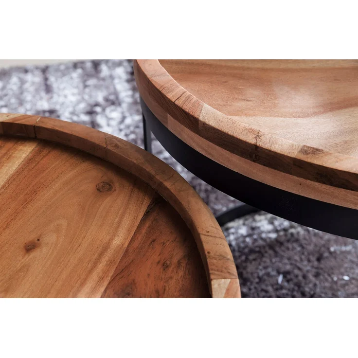 Wohnling Satztisch, Beistelltische 2er Set, Sheesham Massivholz/Metallgestell, Landhausstil – Bild 8