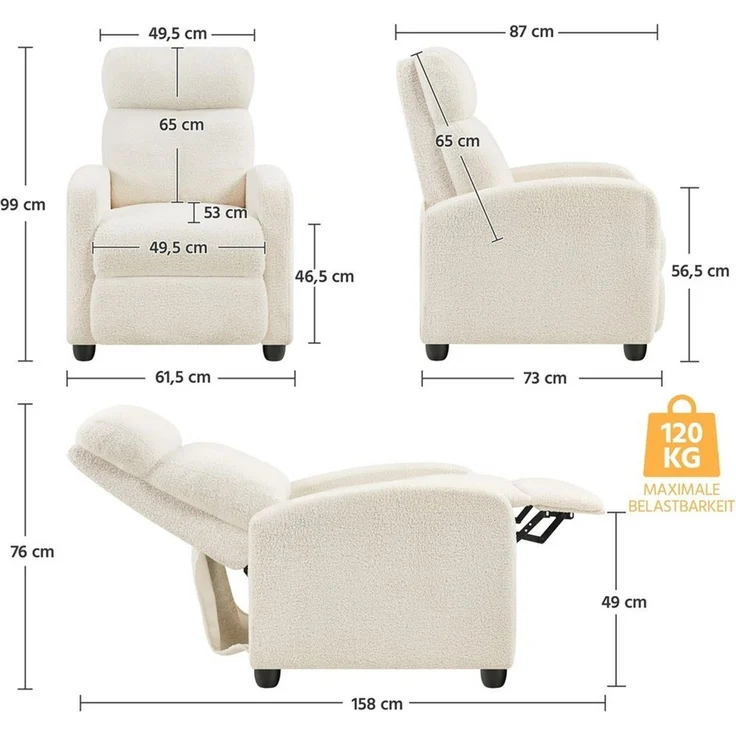 Yaheetech Relaxsessel Ruhesessel mit Verstellbarer Rückenlehne & Fußstütze, Fernsehsessel Liegesessel für Wohnzimmer/Schlafzimmer/Heimkino – Bild 4