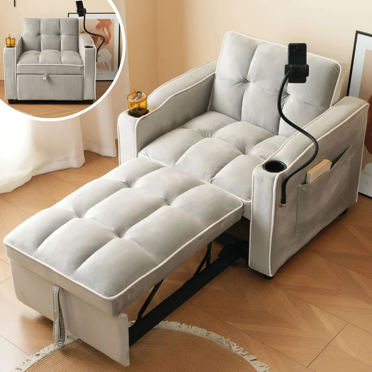 1-Sitzer Schlafsessel B 83 x T 167 x H 76 cm aus Samt mit Schlaffunktion – Bild 7