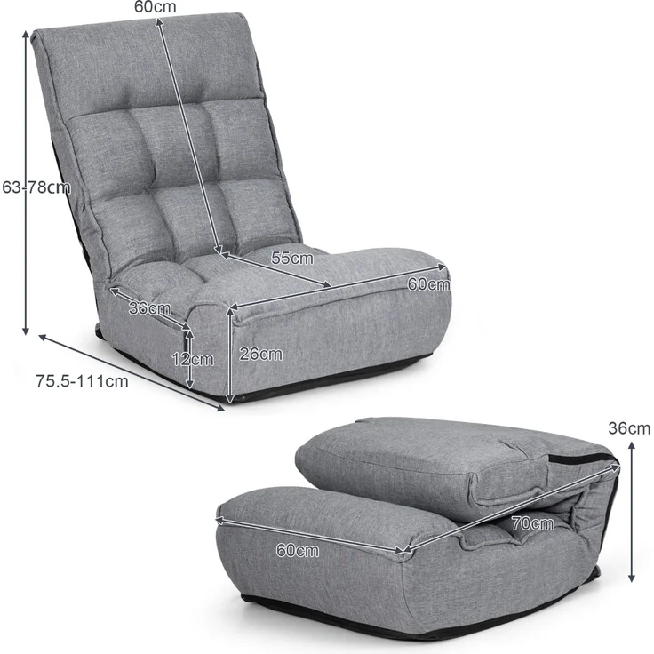 Boden-Klappstuhl 4-Fach Verstellbares Gaming-Bodensofa mit Rückenlehne Grau – Bild 3