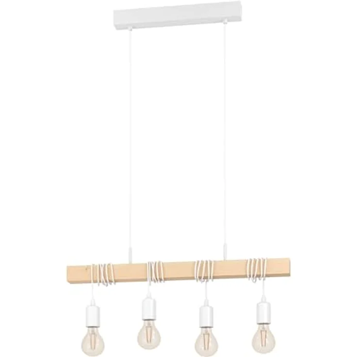 Eglo 33164 Pendelleuchte TOWNSHEND Stahl weiß, Holz braun E27 4X40W L:70cm B:10,5cm H:110cm dimmbar – Bild 2