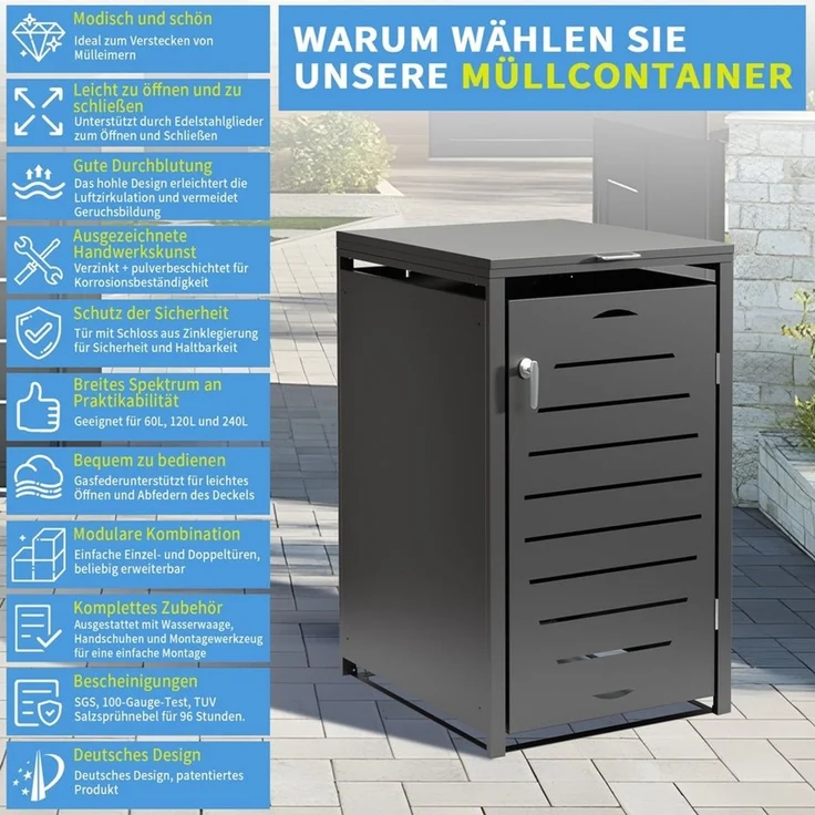 Melko Mülltonnenbox Mülltonnenverkleidung 240L Tonnenhaus Mülltonnenhaus Abfallbehälter (Set, Set), modular erweiterbar – Bild 3