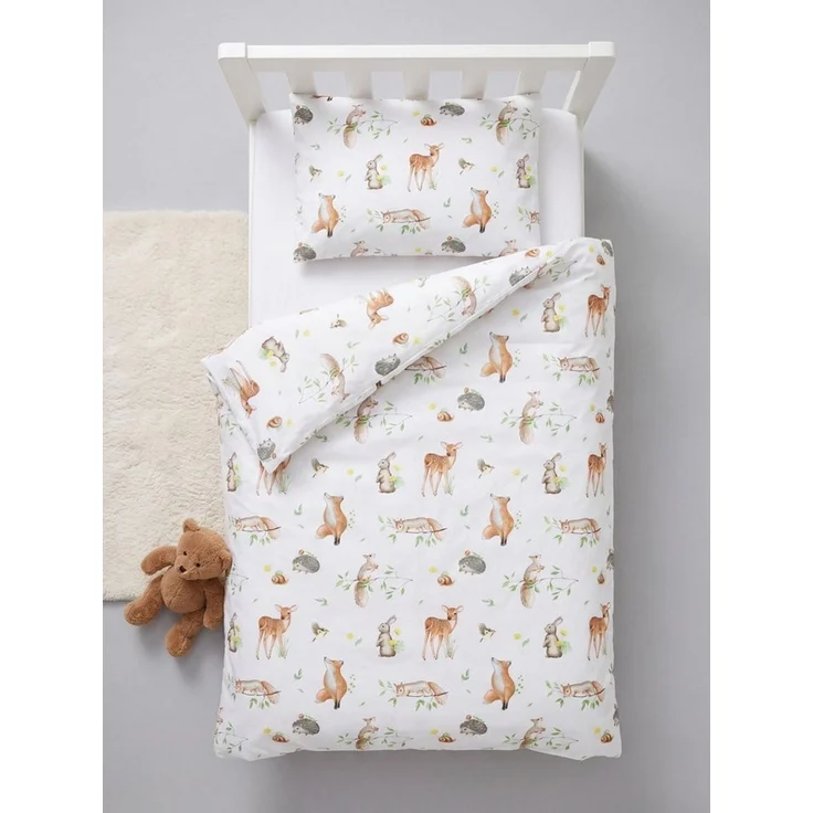 TupTam Kinderbettdecke-Set, Ganzjahresdecke, 2tlg., 1x Bettdecke, 1x Flachkissen, Wald Tiere Braun Beige Fuchs Reh Igel Eichhörnchen, 135x100 cm – Bild 3