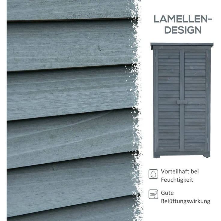 Gartenschrank 87 x 46,5 x 160 cm aus Tannenholz mit Lamellentüren und Bitumendach – Bild 4