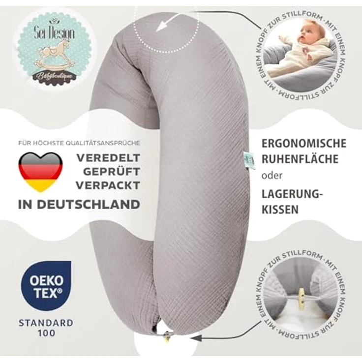 sei Design XXL Stillkissen 190x30 Öko-Tex | Ergonomisches Schwangerschaftskissen Lagerungkissen @extra leise Füllung. Bezug 100% Baumwolle – Bild 9