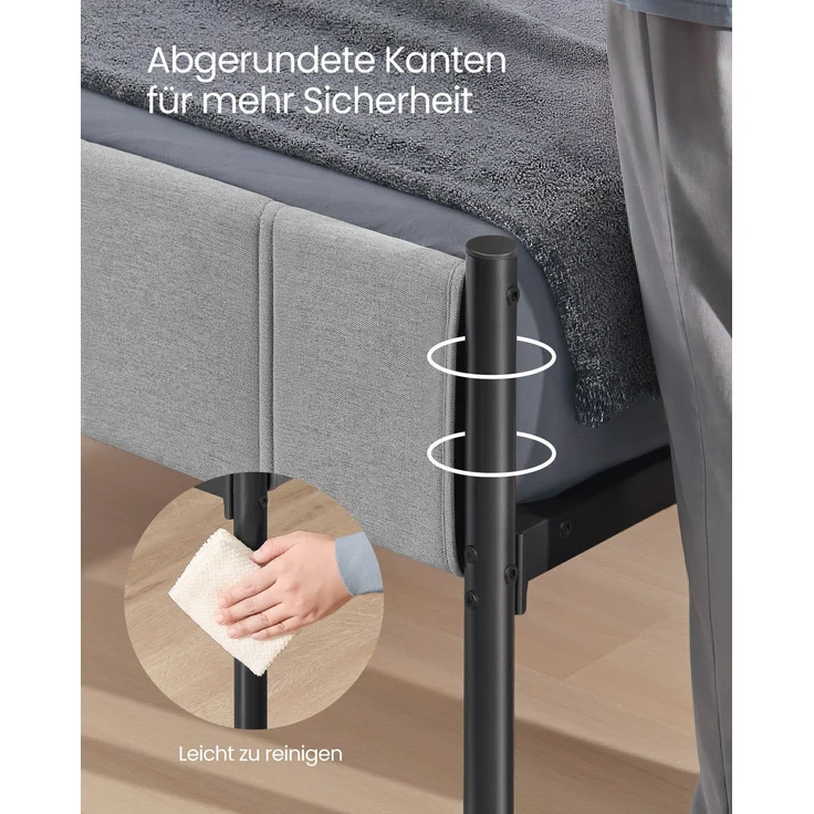 VASAGLE Einzelbettgestell, 90x200 cm, mit gepolstertem Kopfteil, Bettrahmen, trägt bis zu 250 kg, Stahl Taubengrau – Bild 4