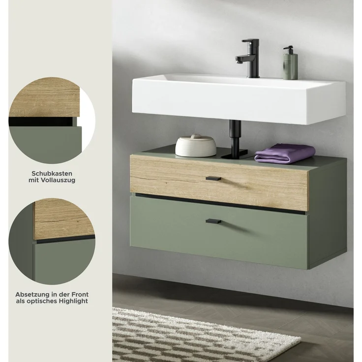 Aqua Waschbeckenunterschrank in Sage Green Nachbildung – Bild 7