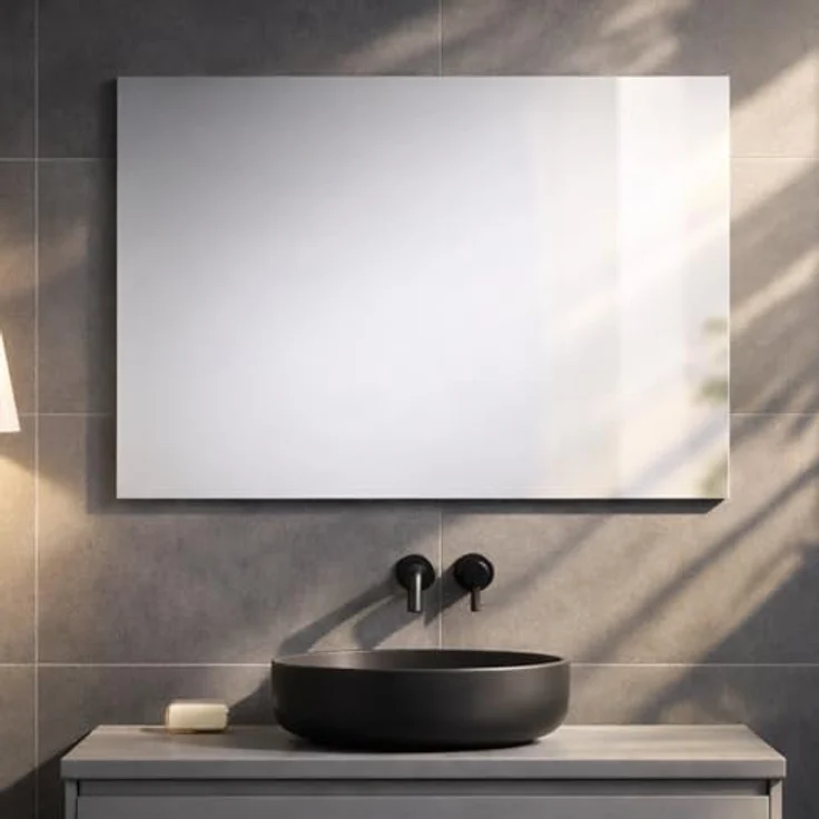 KIAMAMI VALENTINA Badezimmerspiegel 90x70 cm umkehrbar, elegantes rechteckiges Design mit hellgrauer ABS-Kante und stabilem Unterstützungsrahmen – Bild 1