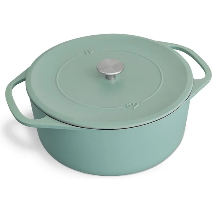 Springlane Bräter Cocotte Mint mit Deckel, Gusseisen, 6 L, Ø 28cm, Rund, Gusseisen emailliert, Ideale Feuchtigkeitsverteilung durch Tropfenstruktur – Bild 1