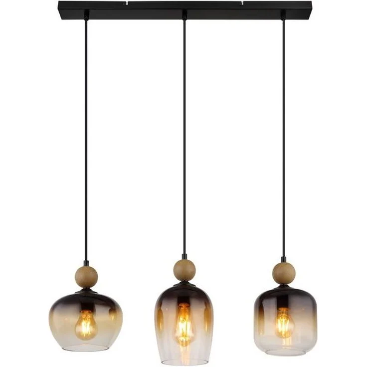 GLOBO LIGHTING Hängeleuchte COMMY, ohne Leuchtmittel, Hängelampe schwarz holzoptik Glas rauchfarben amber klar verlaufend – Bild 4