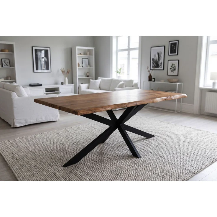 LC Home Esstisch »Ottawa« 180x90 cm Akazie massiv – Massivholztisch mit Baumkante & schwarzem Spinnengestell – Bild 2
