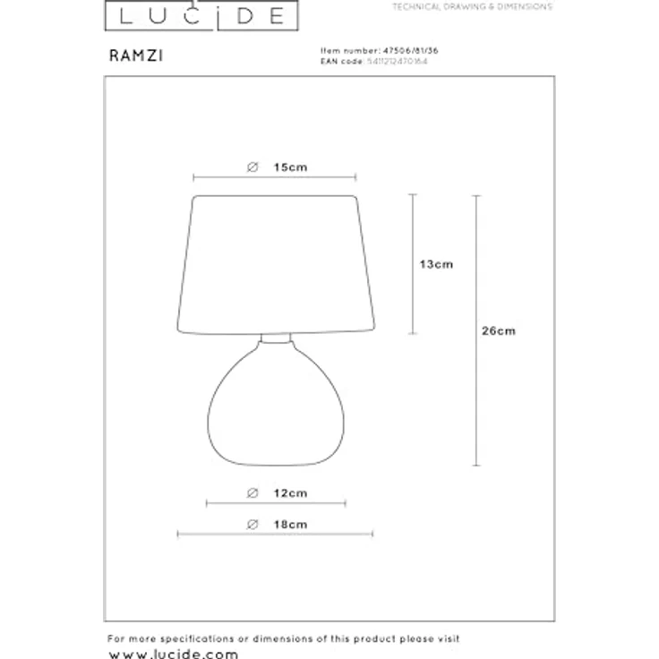 LUCIDE RAMZI - Tischlampe - Ø 18 cm - 1xE14 - Grau – Bild 7