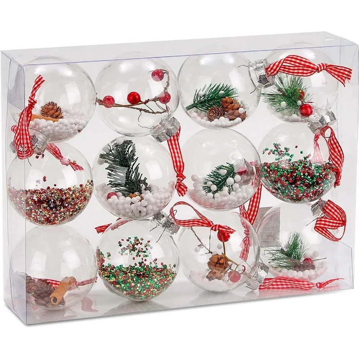 BRUBAKER Weihnachtsbaumkugel Christbaumkugel Set aus Acryl (12 St), Baumkugel Set mit Juteaufhängern, befüllte Weihnachtskugeln – Bild 5