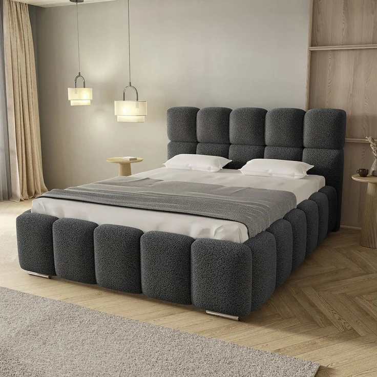 thematys Polsterbett mit Bettkasten & Lattenrost – Stauraumbett 200x200cm, Schwarz – Bild 1